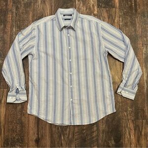 JOHN HENRY blue and white mens button down long sleeve shirt size large